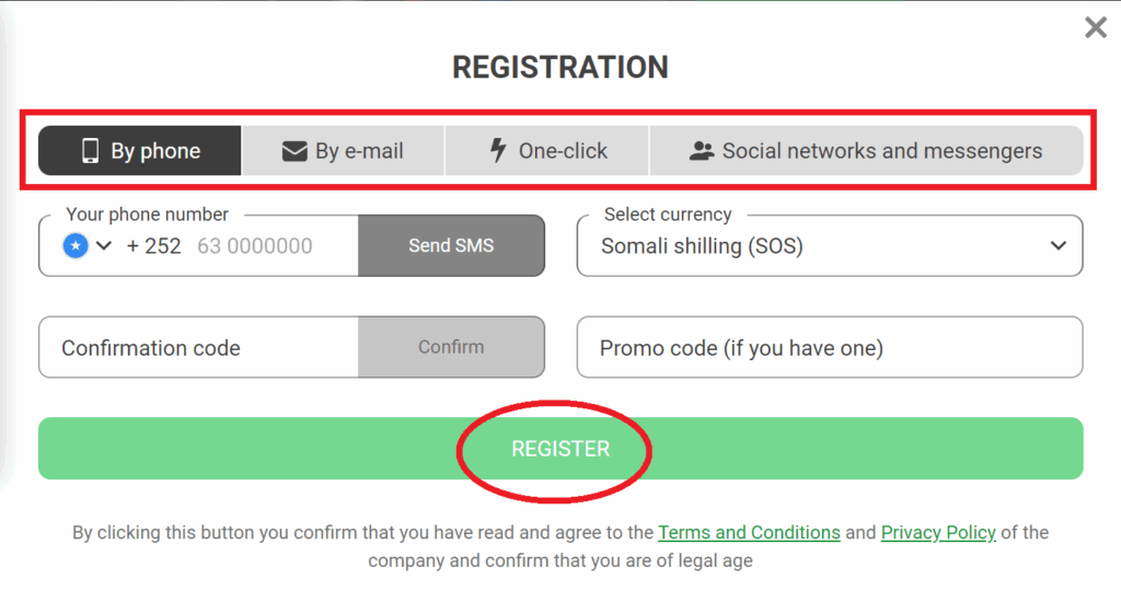 888Starz registration: filling out the electronic form