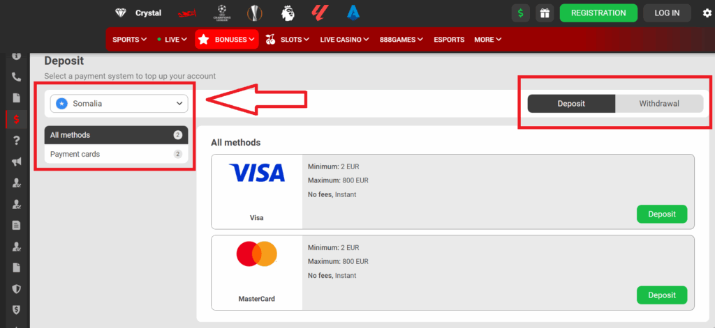 Payment methods from 888starz